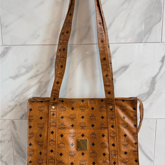 Authentic Large MCM Brown Leather Long Strand Bag with Iconic Monogram Design - Picture 4 of 17